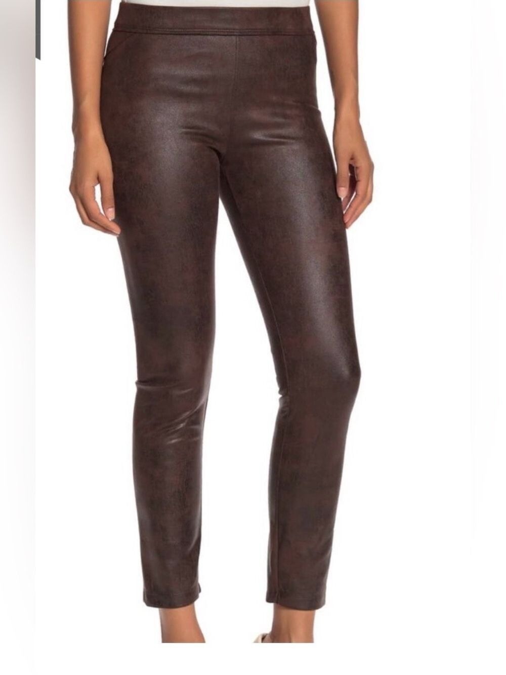 Max Studio Size XL Dark Brown High Rise Ponte Faux Leather Pull On Ankle Pants
